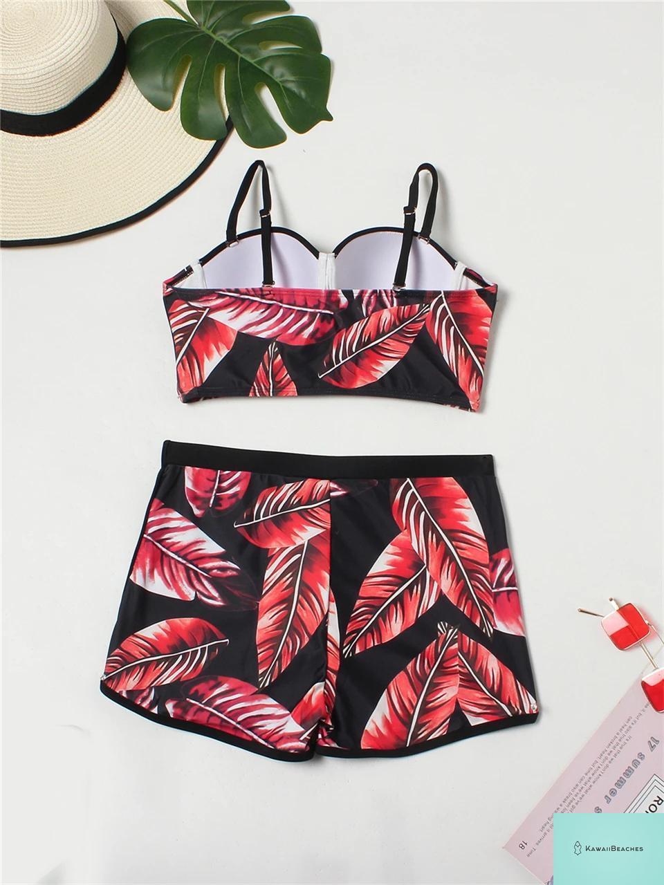 Leaves Printed Push Up Swimsuit