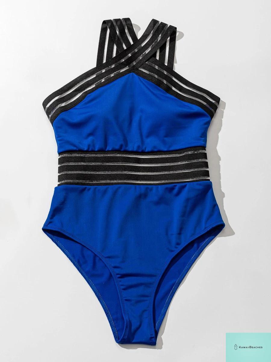 High Neck Mesh Swimwear Bodysuit