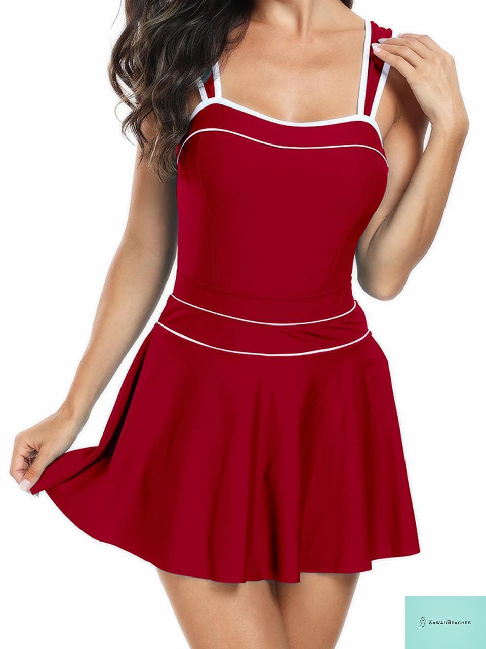 Kawaii Solid Bodysuit with Beach Skirt