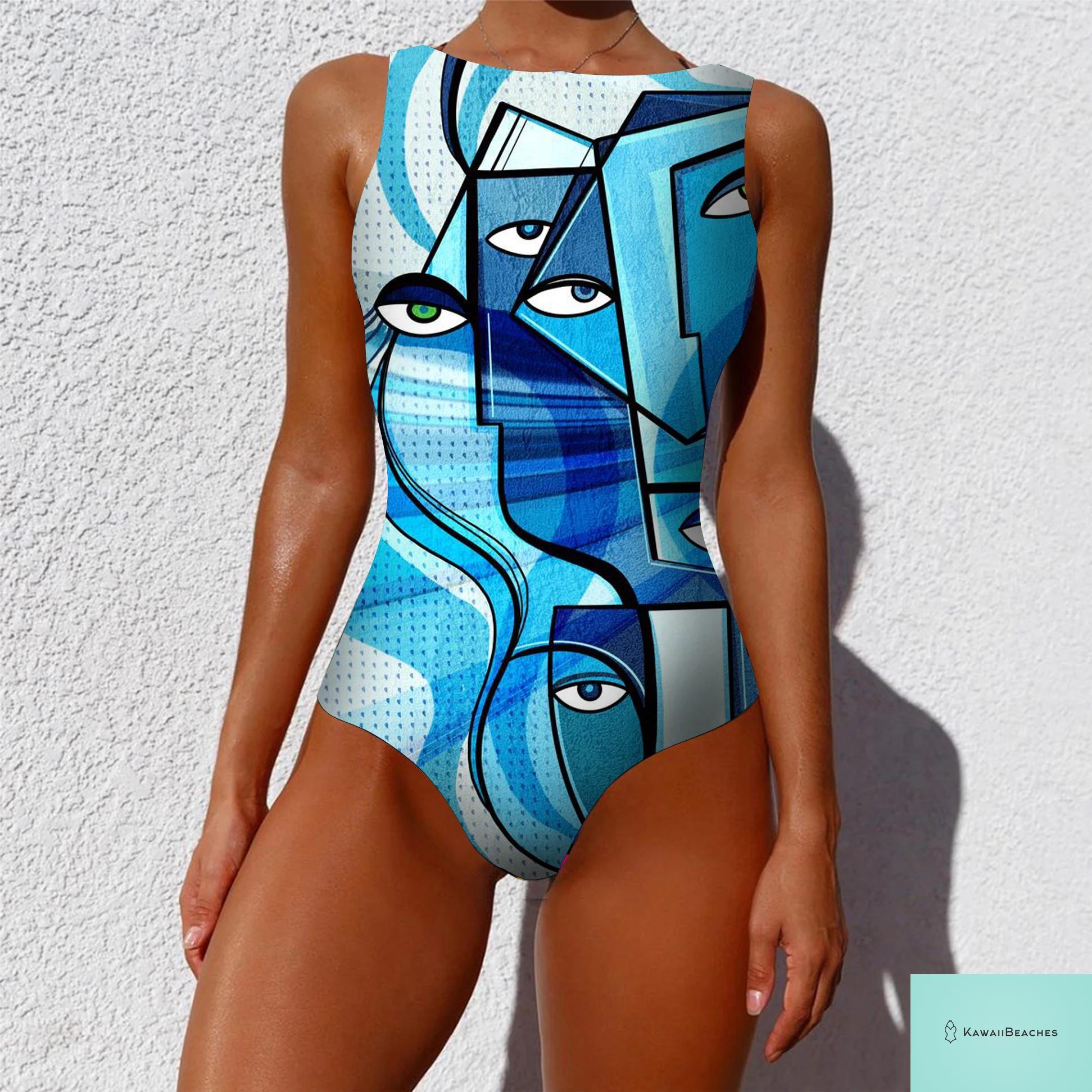 Striped Tropical Monokini Swimsuit for Women