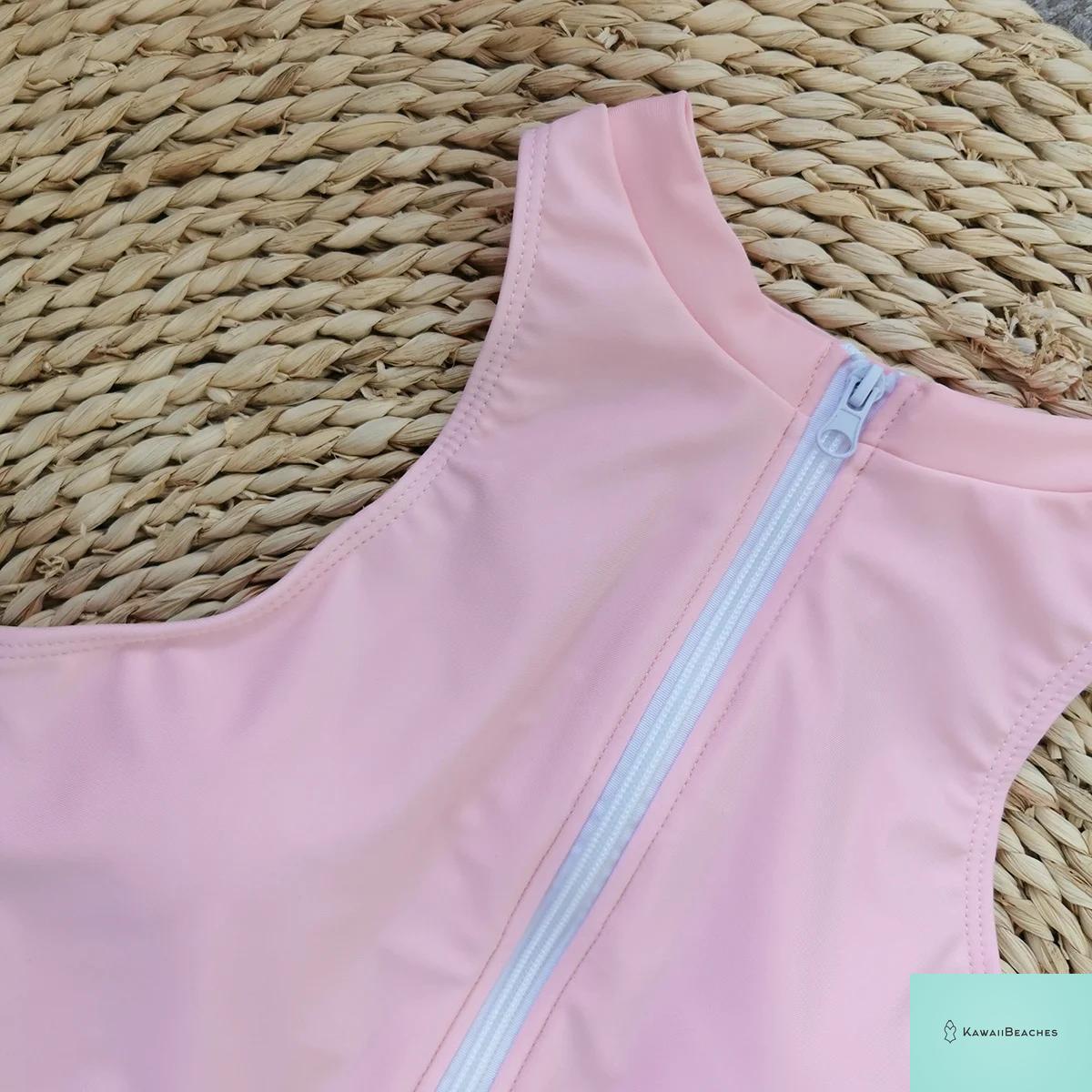 Kawaii Floral Lace-Up One-Piece Swimsuit