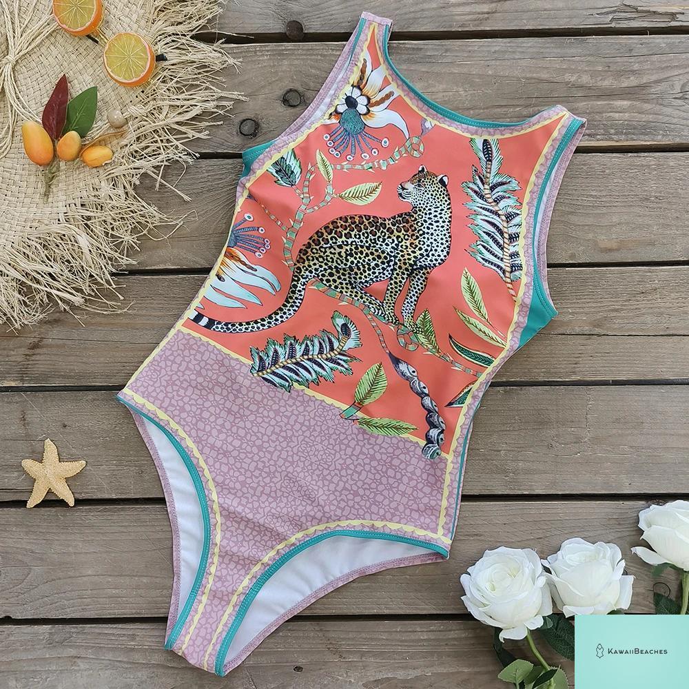 Womens Floral Lace Up Swimsuit