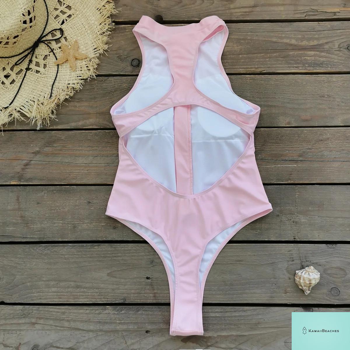 Kawaii Floral Lace-Up One-Piece Swimsuit