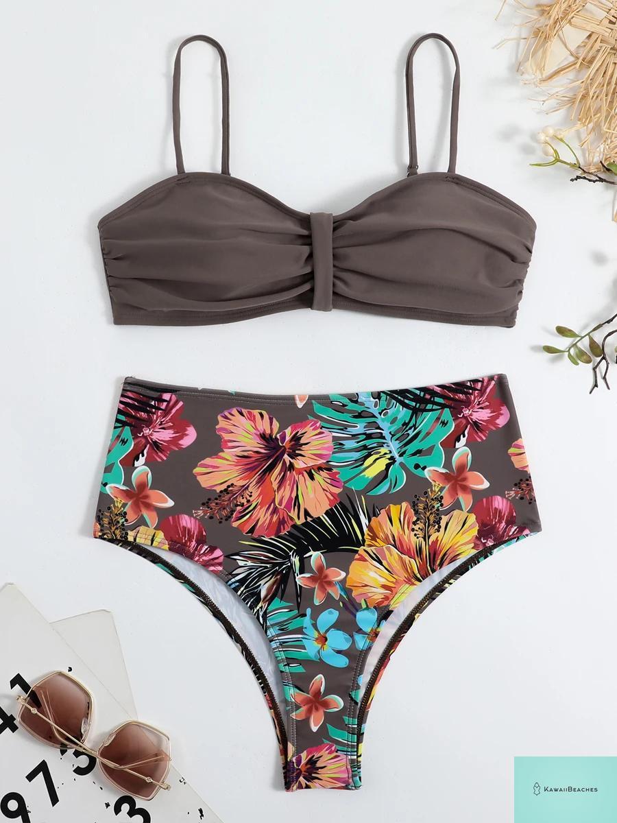 Tropical Print High Waist Bikini Set