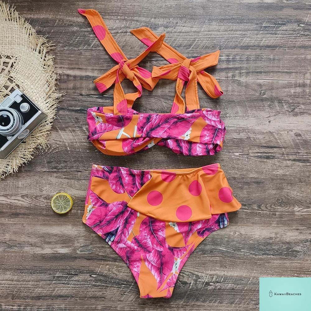 Floral Printed High Waist Bandage Bikini Set