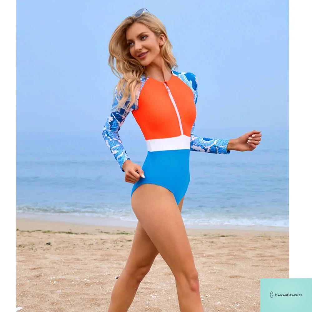 Womens Long Sleeve Surfing Swimsuit Monokini