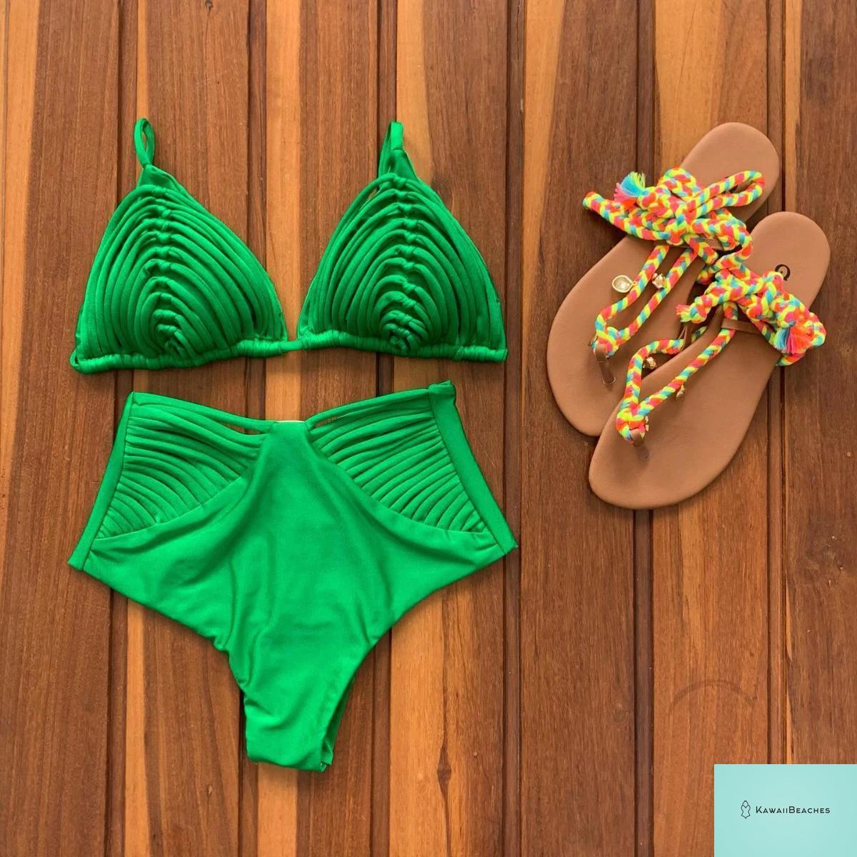 Kawaii Stripes Lace-Up Brazilian Bikini Set