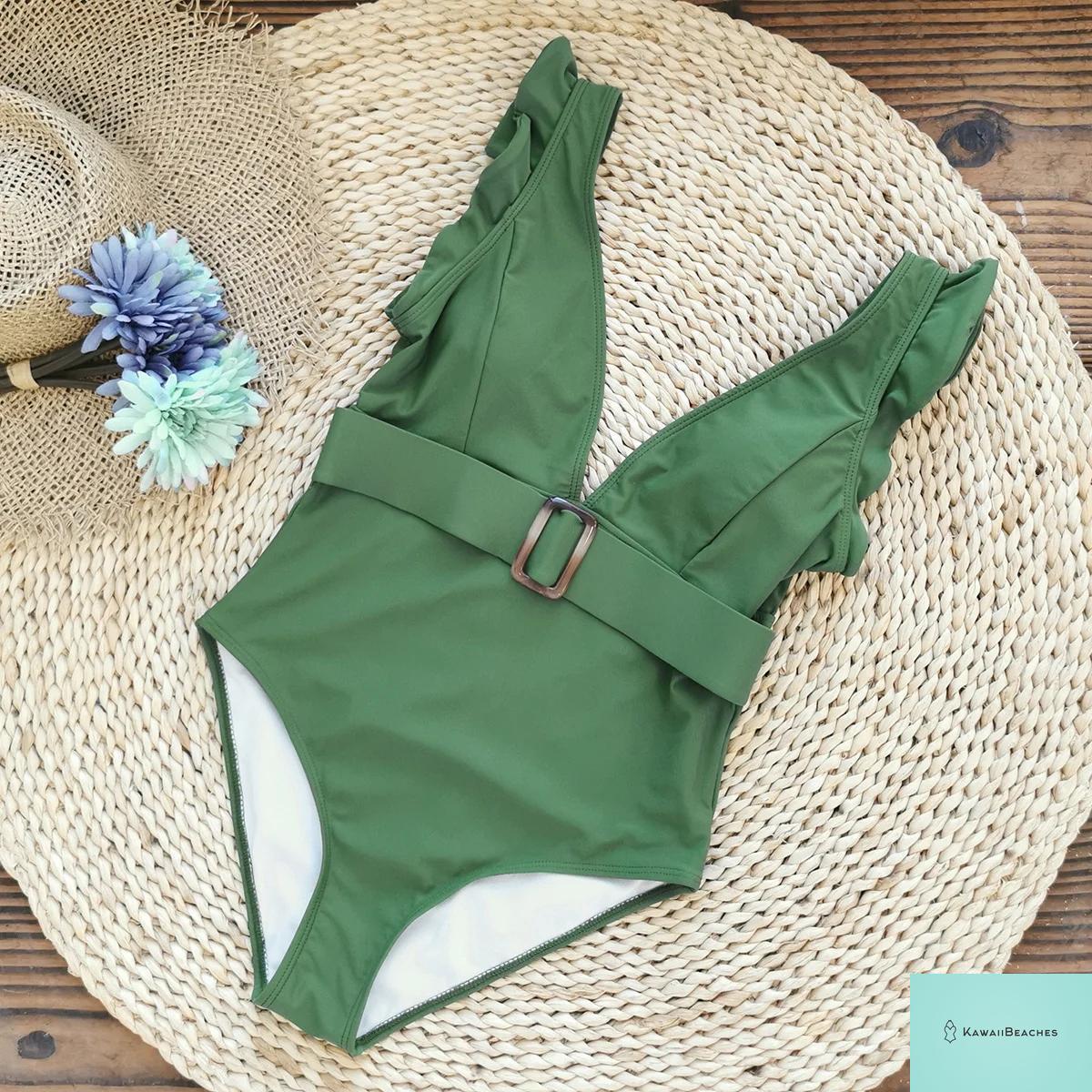 Kawaii V-Neck Lace Print One Piece Swimsuit