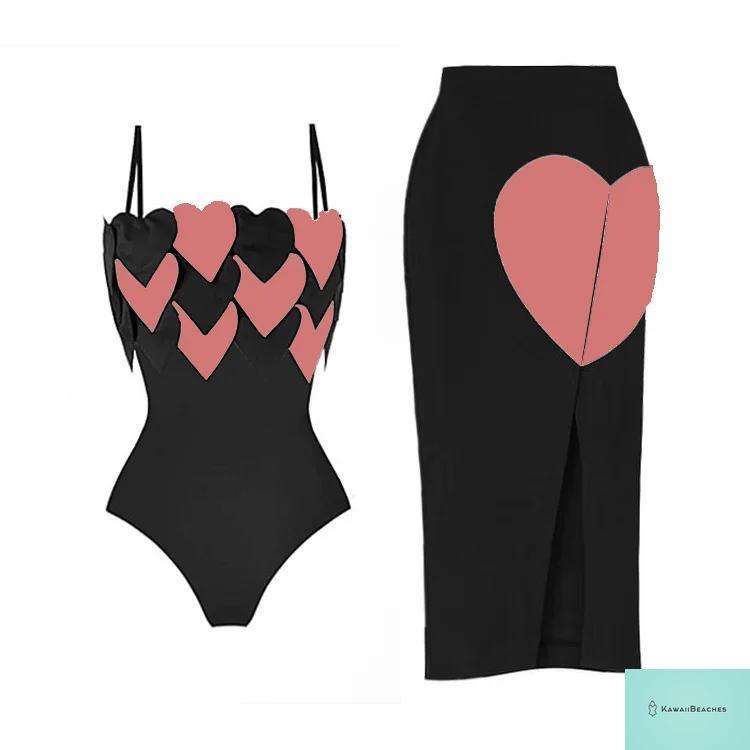 Heart Printed One Piece Swimwear Suit