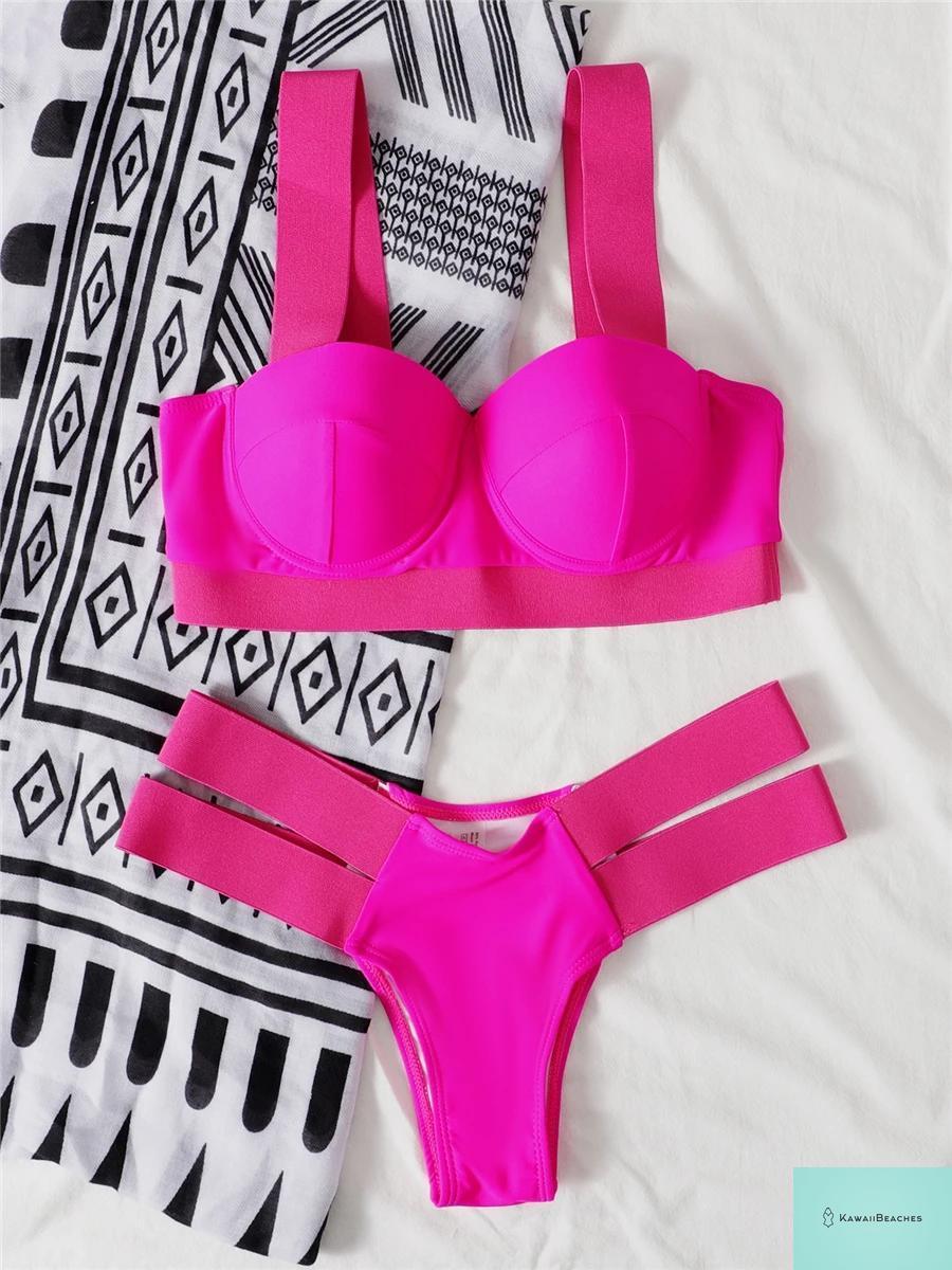 Kawaii Solid Bandage Push Up Bikini