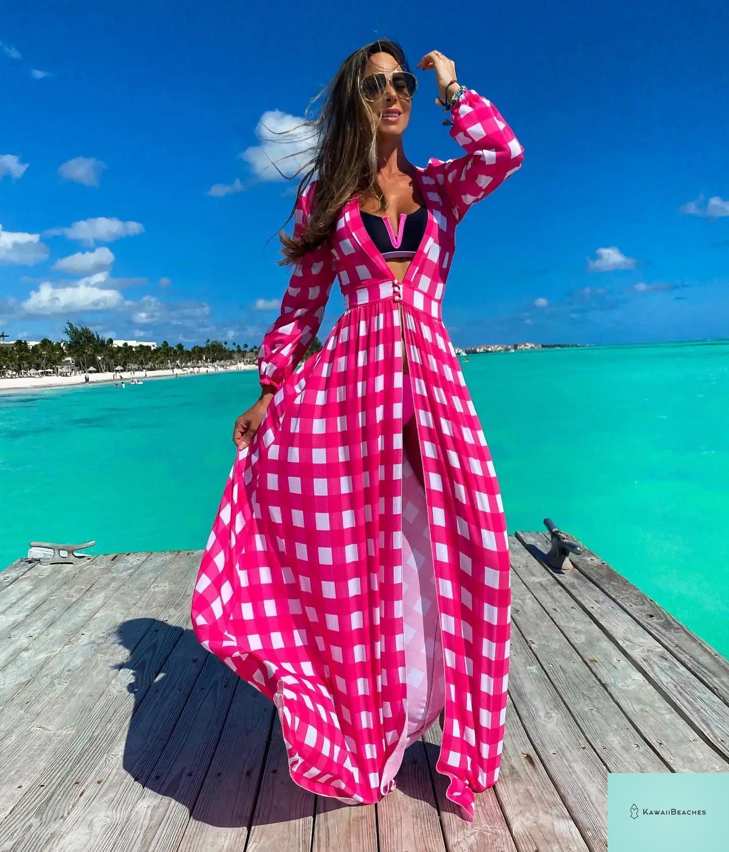 KawaiiBeaches Retro V-Neck Beach Dress