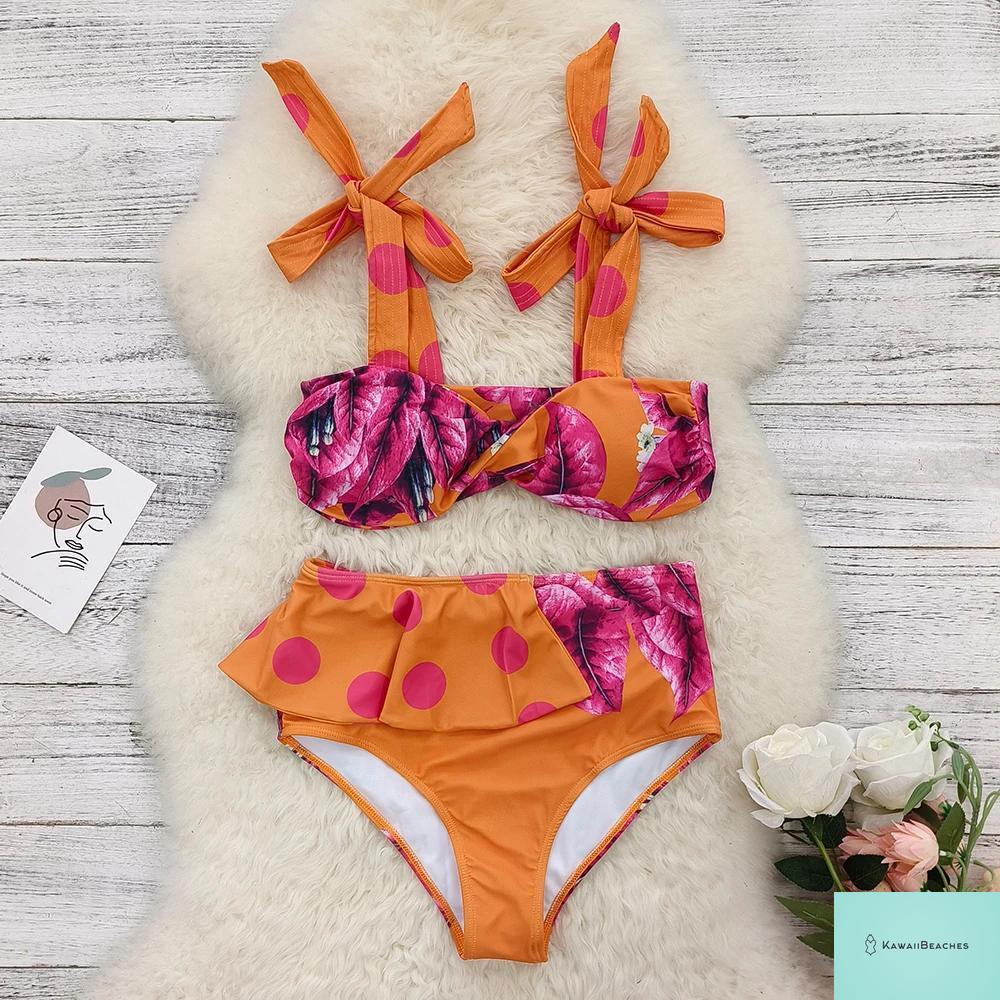Floral Printed High Waist Bandage Bikini Set