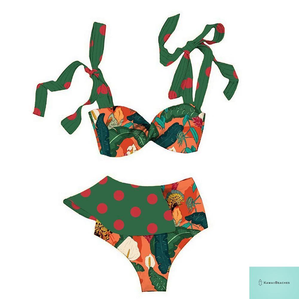 Floral Printed High Waist Bandage Bikini Set
