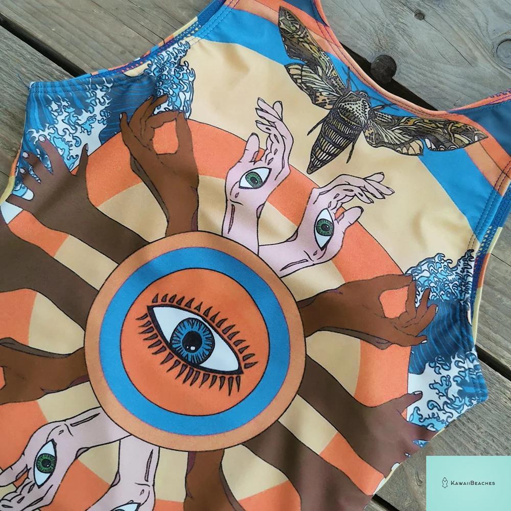 Striped Tropical Monokini Swimsuit for Women