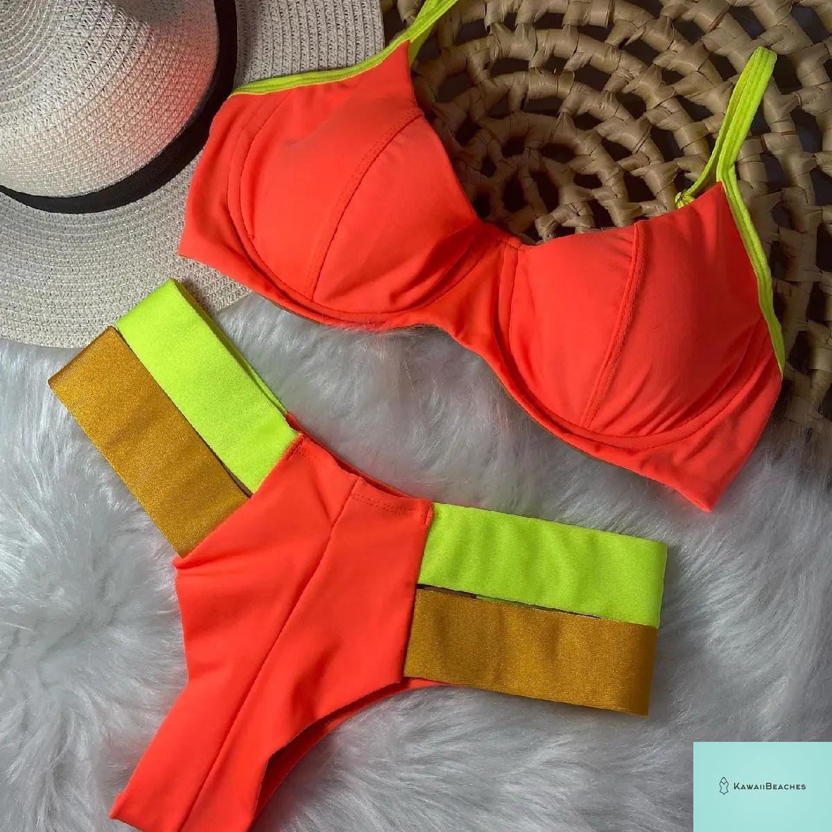 High Waist Golden Print Brazilian Bikini Set