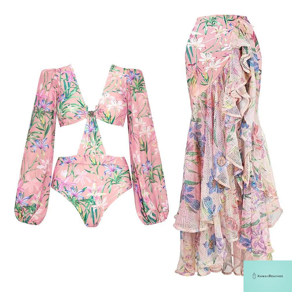 Floral Ruffle Push-Up One-Piece Swimsuit