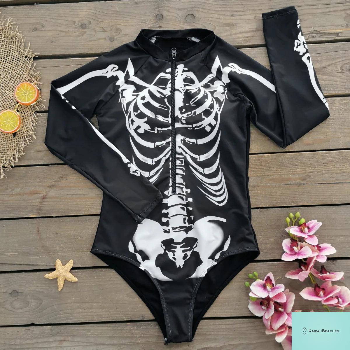 KawaiiBeaches Skeleton Long Sleeve Swimsuit