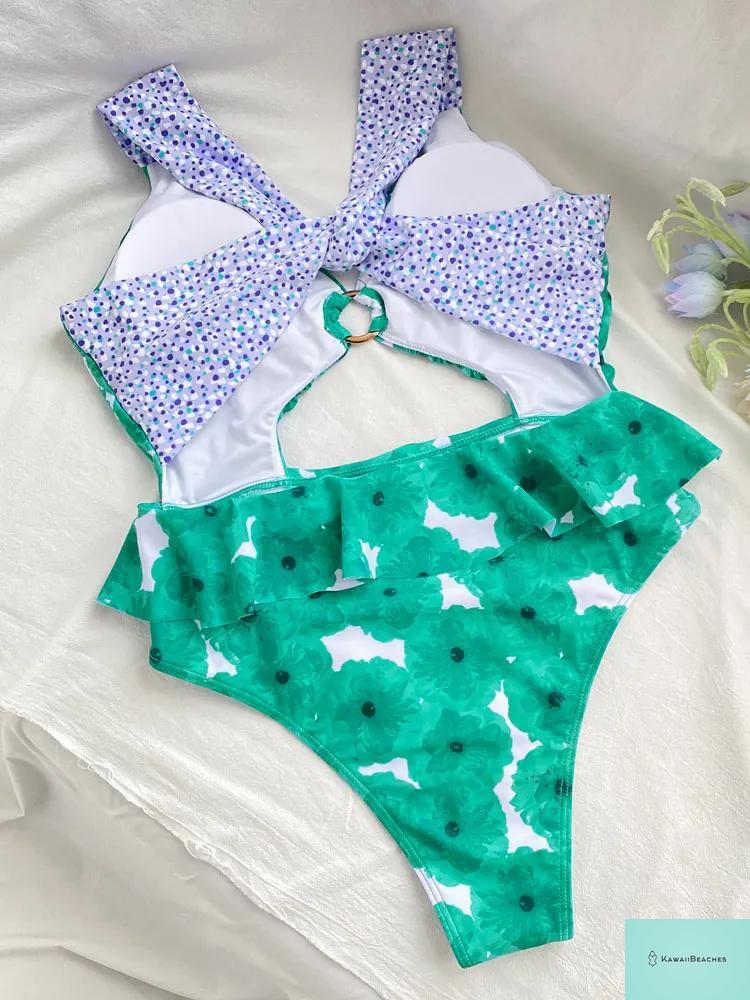 Kawaii Floral Ruffle One-Piece Swimsuit