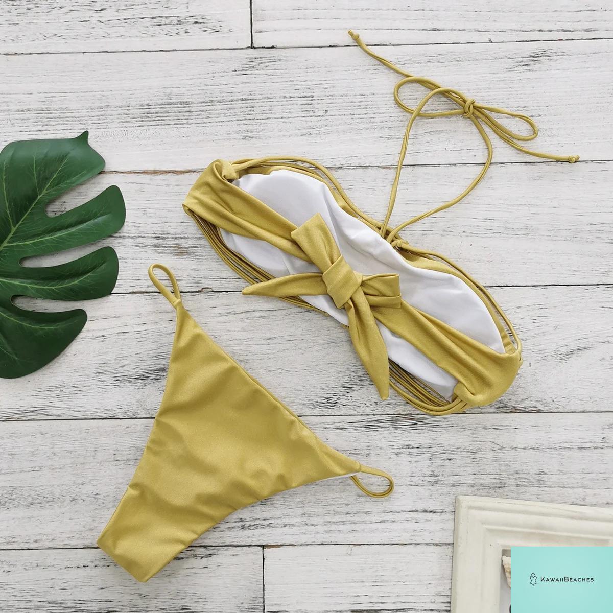 Kawaii Stripes Lace-Up Brazilian Bikini Set