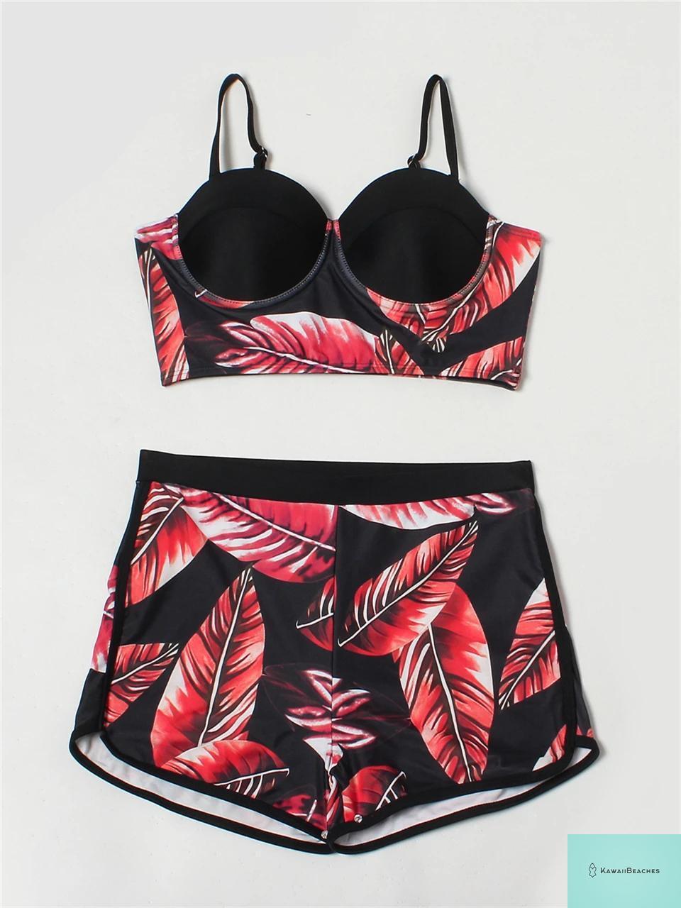 Leaves Printed Push Up Swimsuit
