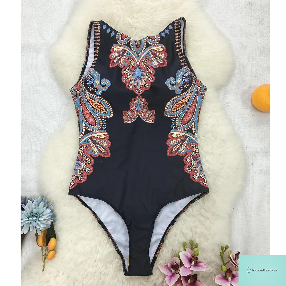 Striped Tropical Monokini Swimsuit for Women