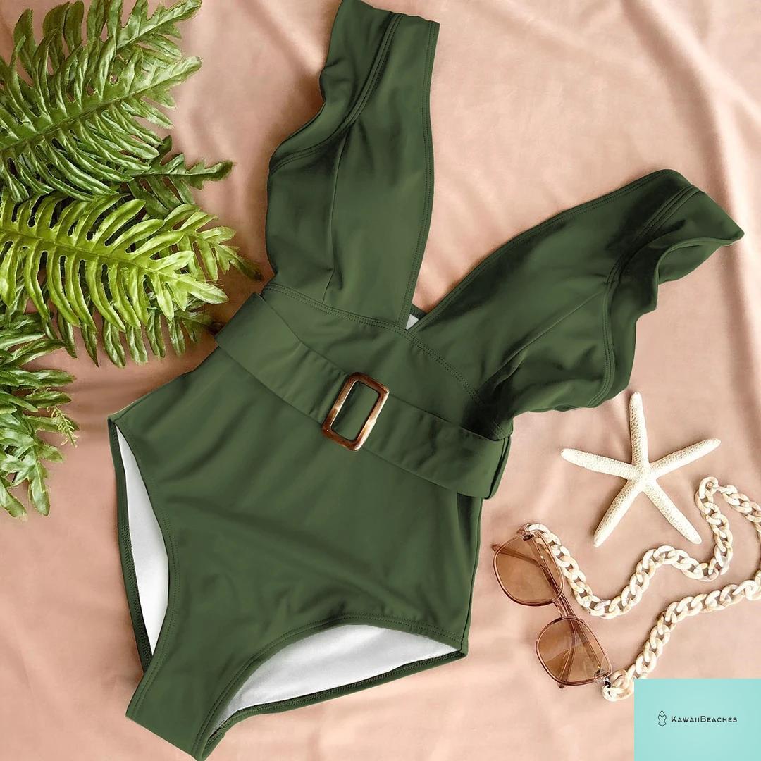 Kawaii V-Neck Lace Print One Piece Swimsuit