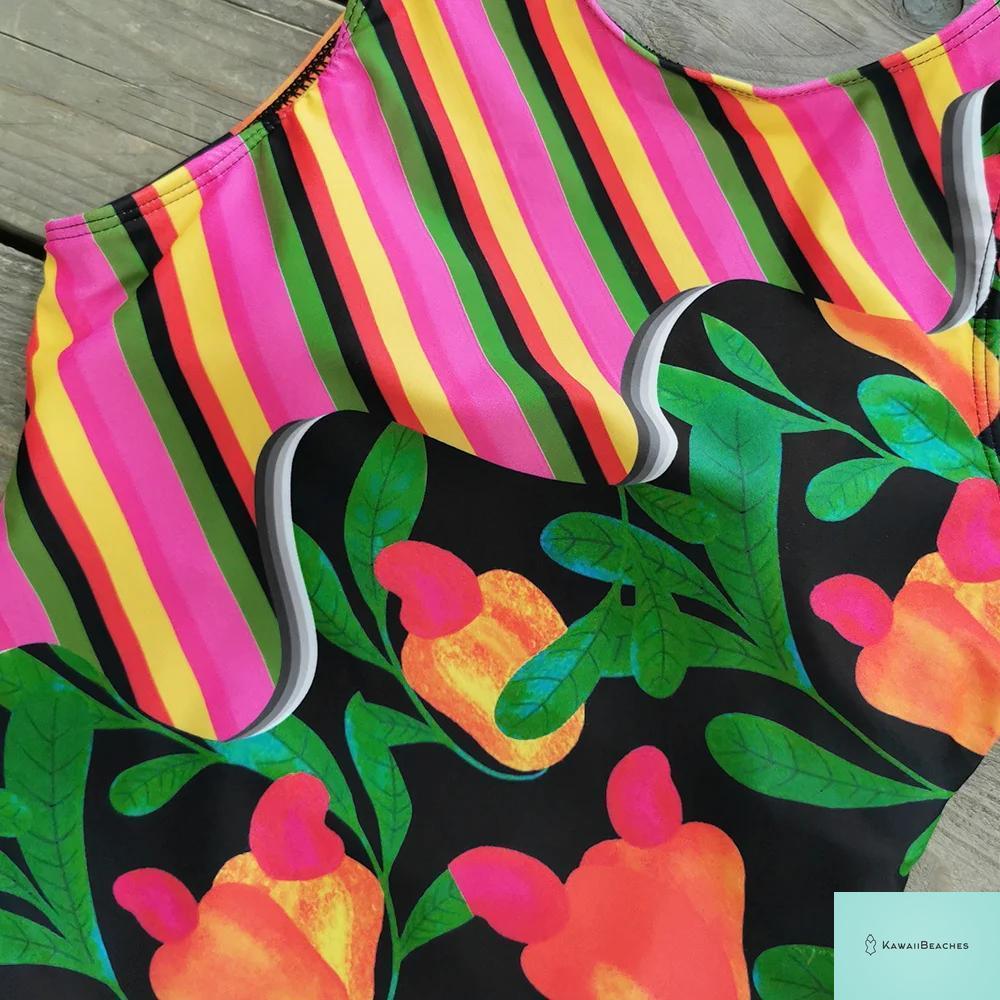 Striped Tropical Monokini Swimsuit for Women