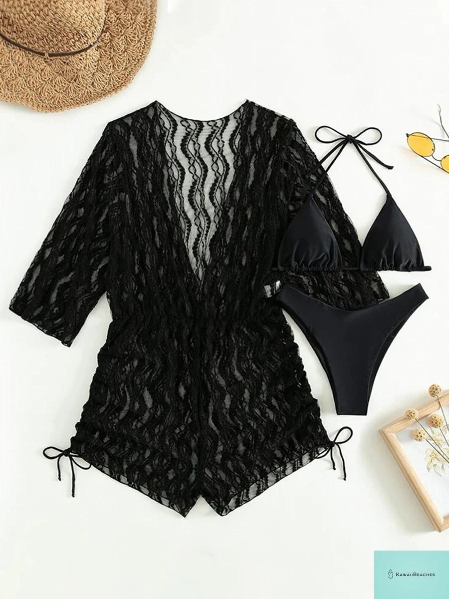 Tropical Print Halter Bikini Swimsuit