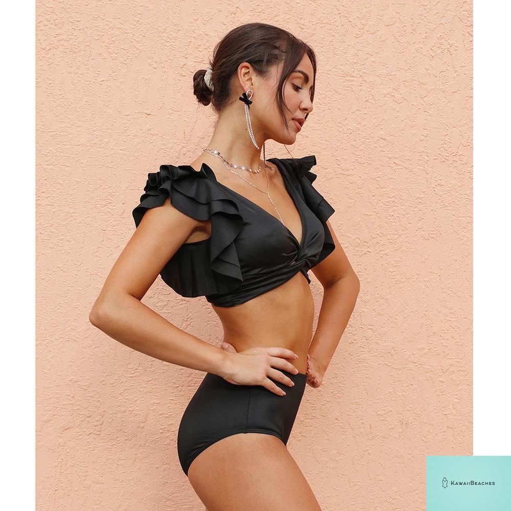 Womens High Waist Ruffle Bikini Swimsuit
