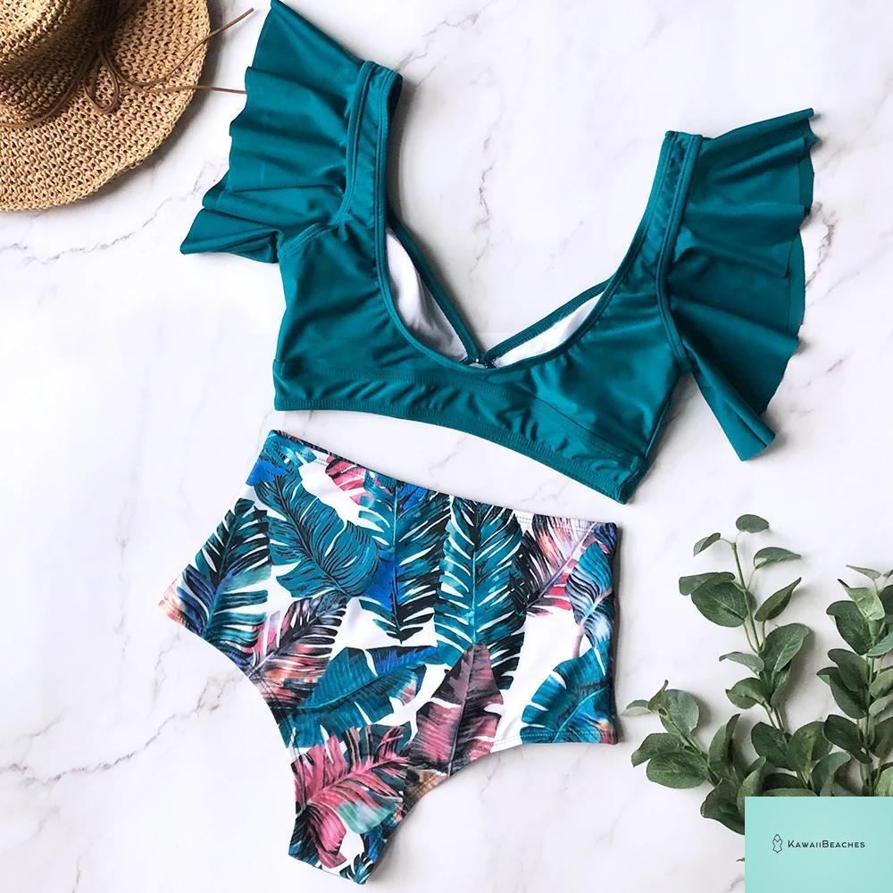 Kawaii Ruffle High Waist Bikini Set