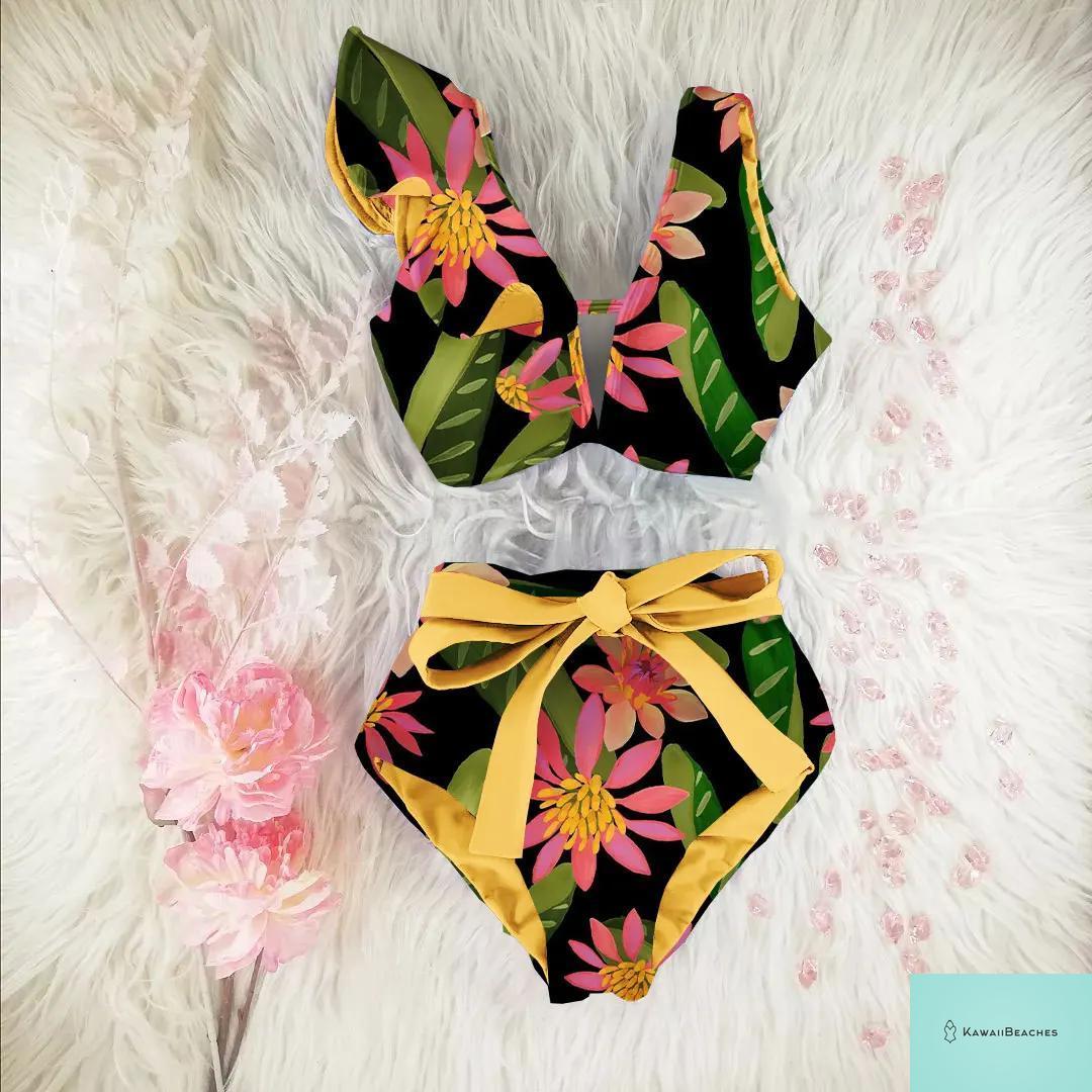 Floral Printed High Waist Bandage Bikini Set