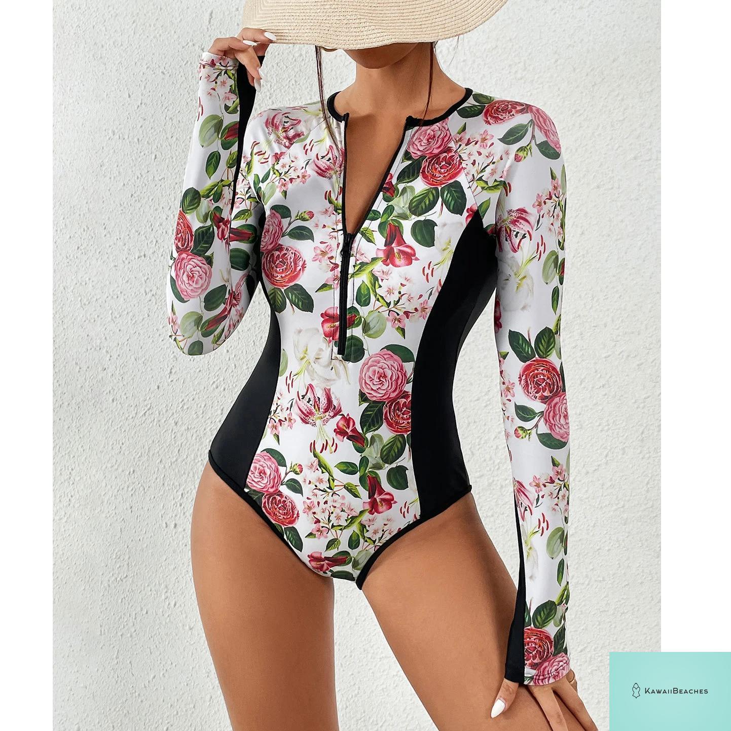 Womens Long Sleeve Surfing Swimsuit Monokini