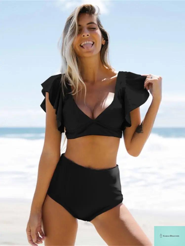 Womens High Waist Ruffle Bikini Swimsuit