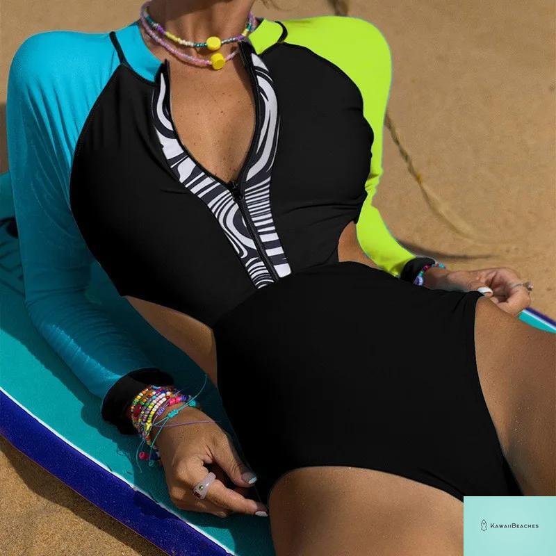Kawaii Patchwork Long Sleeve Swimsuit