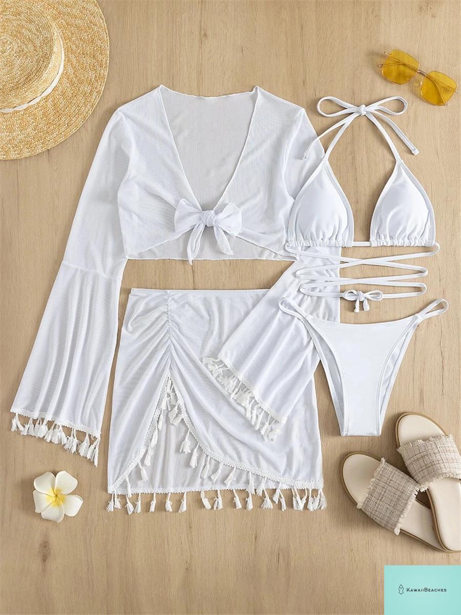 Womens Solid Halter Bikini Swimwear Set