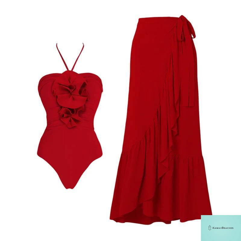 Vintage High Waist One Piece Swimsuit Set