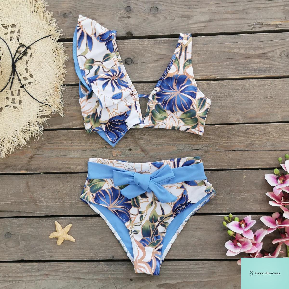 Floral Printed High Waist Bandage Bikini Set