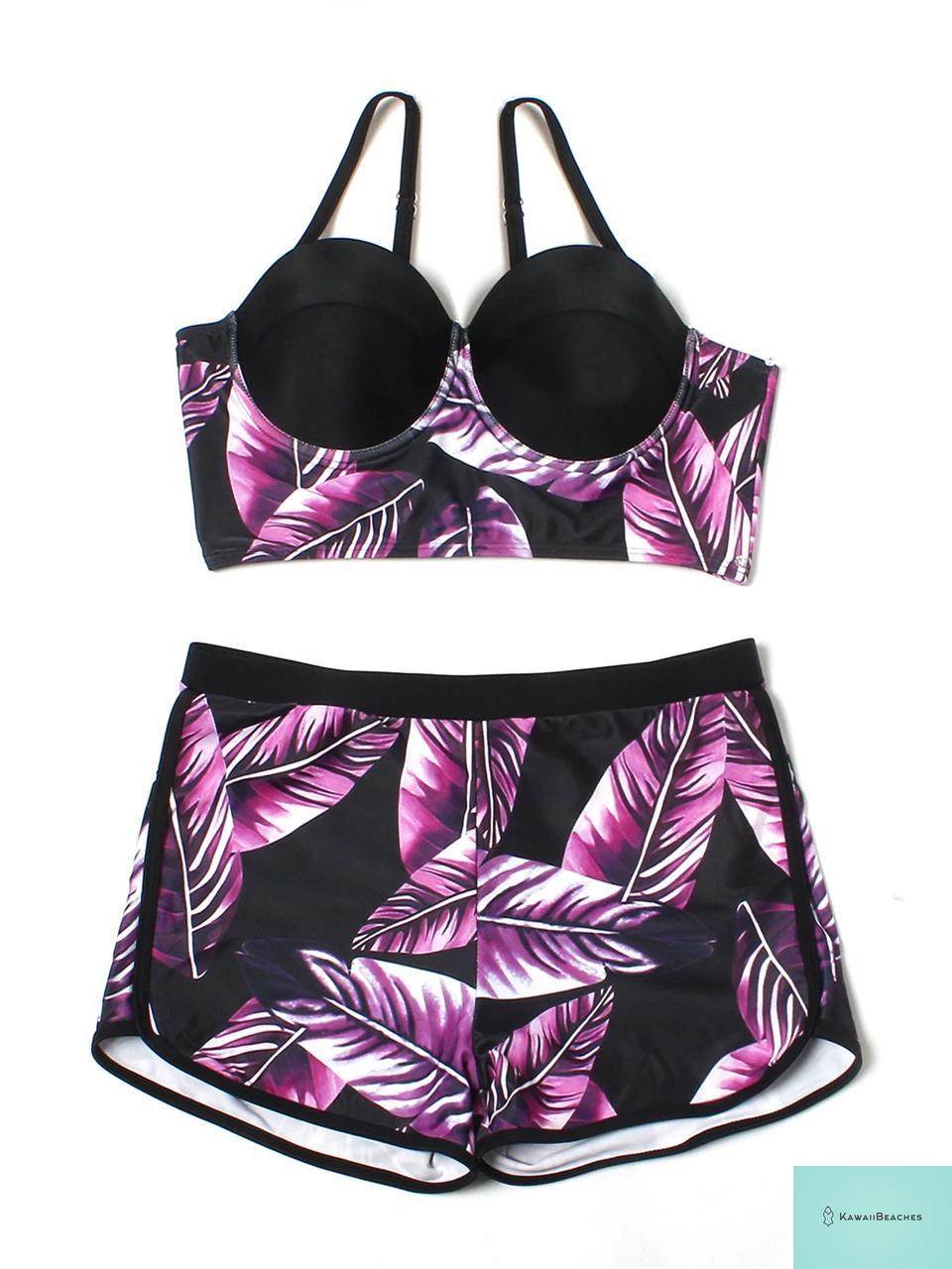Leaves Printed Push Up Swimsuit