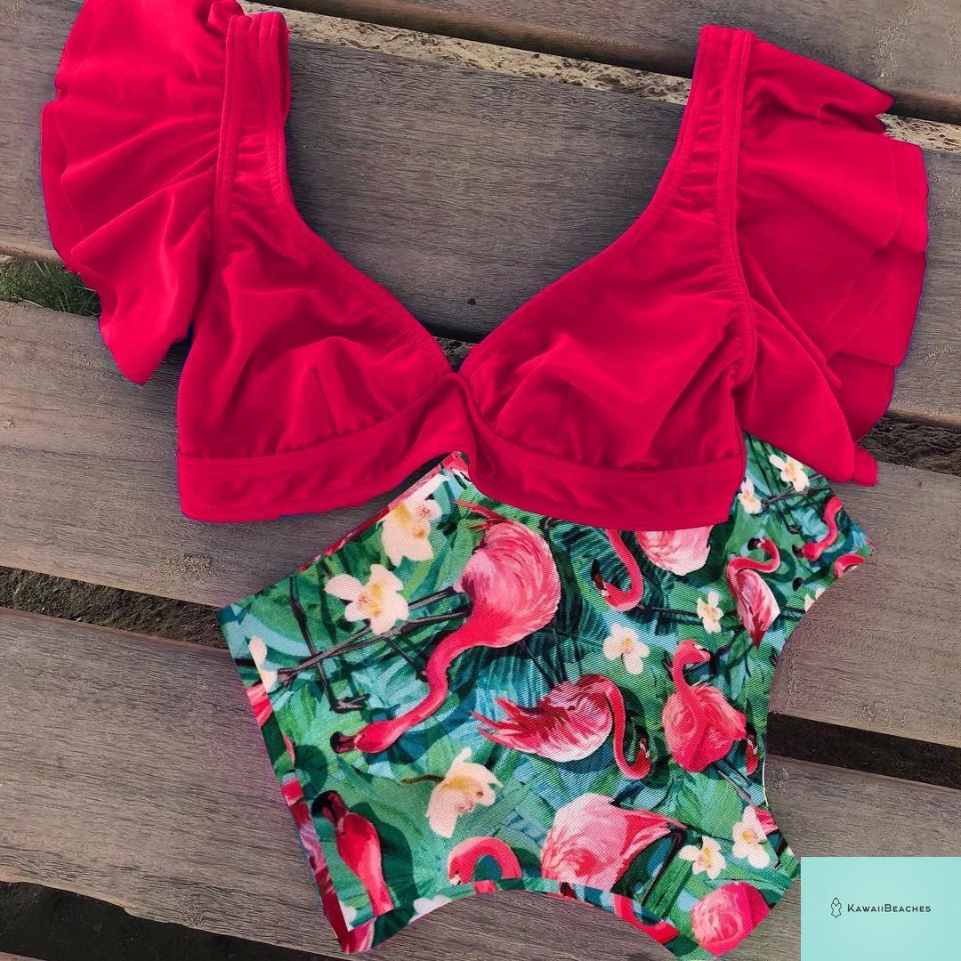 Kawaii Ruffle High Waist Bikini Set