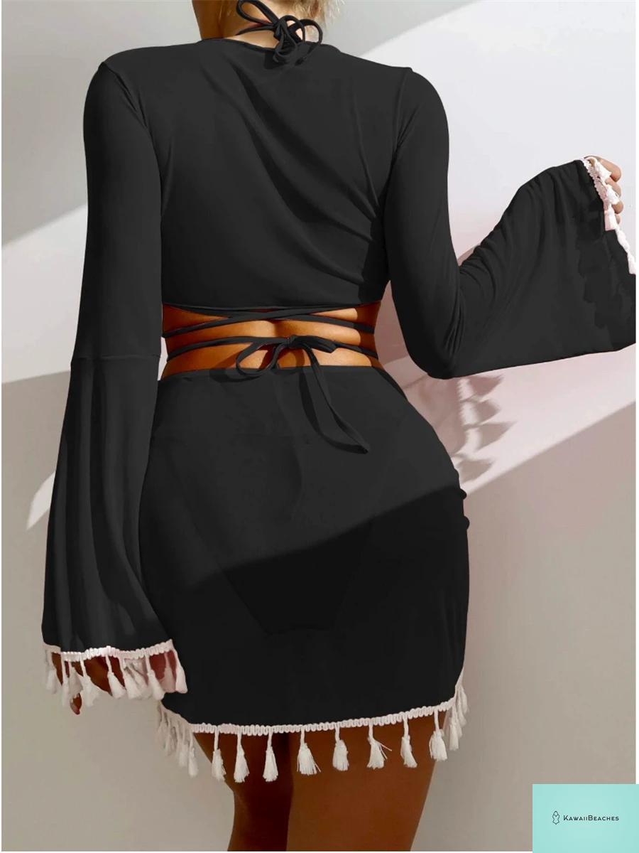 Womens Solid Halter Bikini Swimwear Set