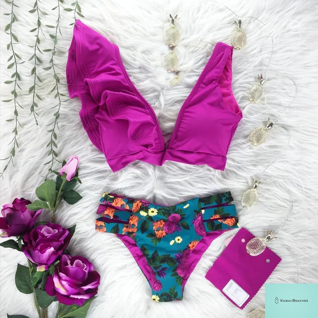 Floral Printed High Waist Bandage Bikini Set