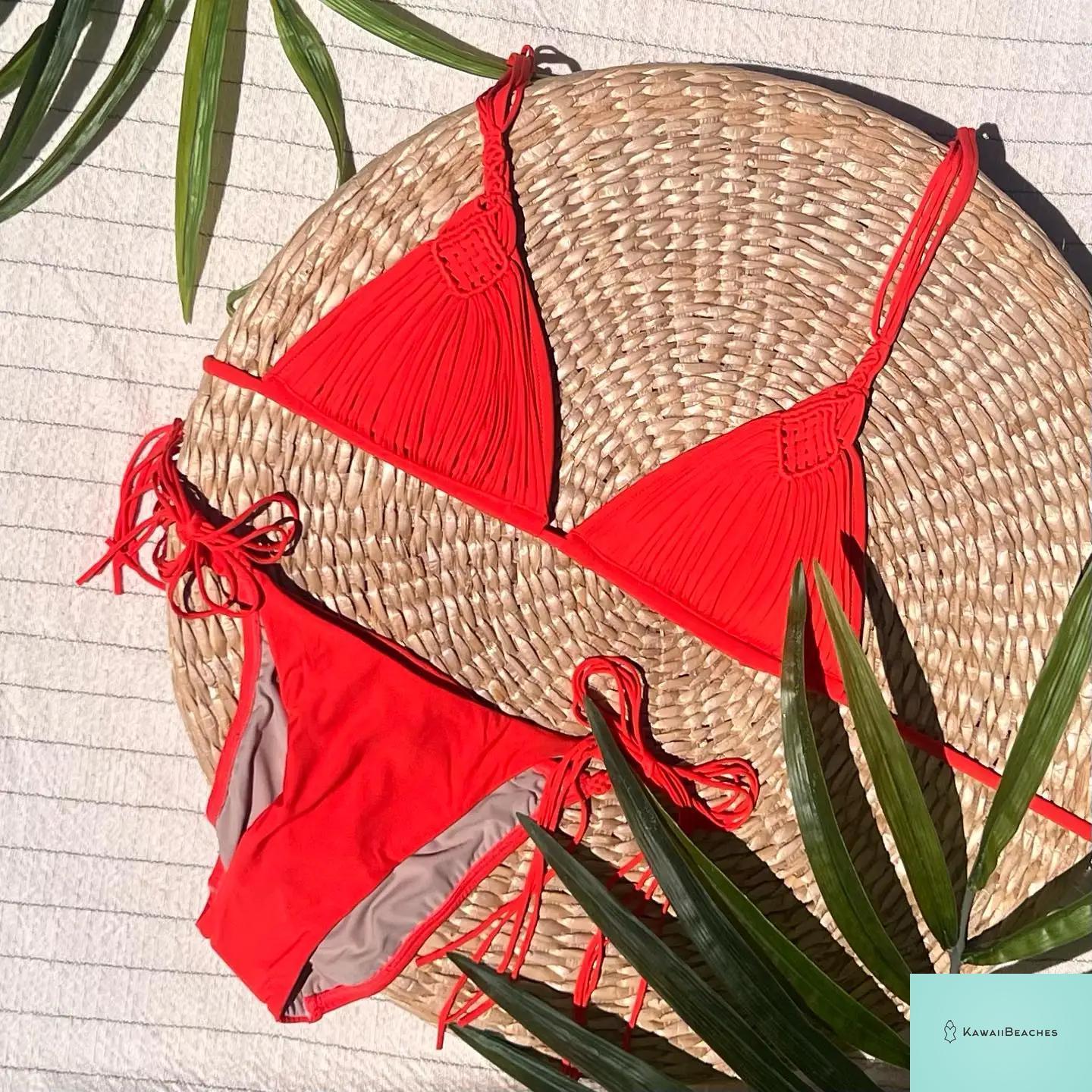 Kawaii Stripes Lace-Up Brazilian Bikini Set