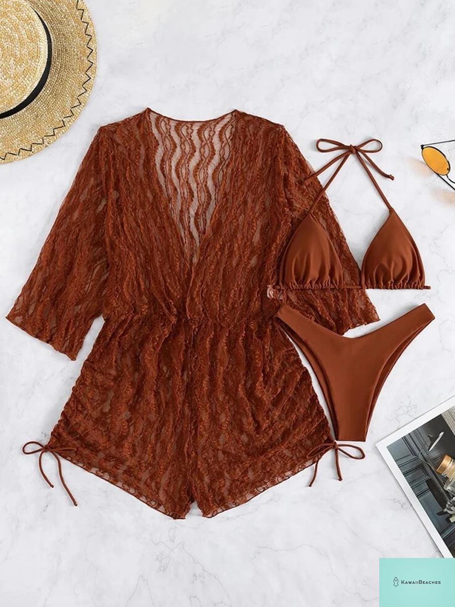 Tropical Print Halter Bikini Swimsuit