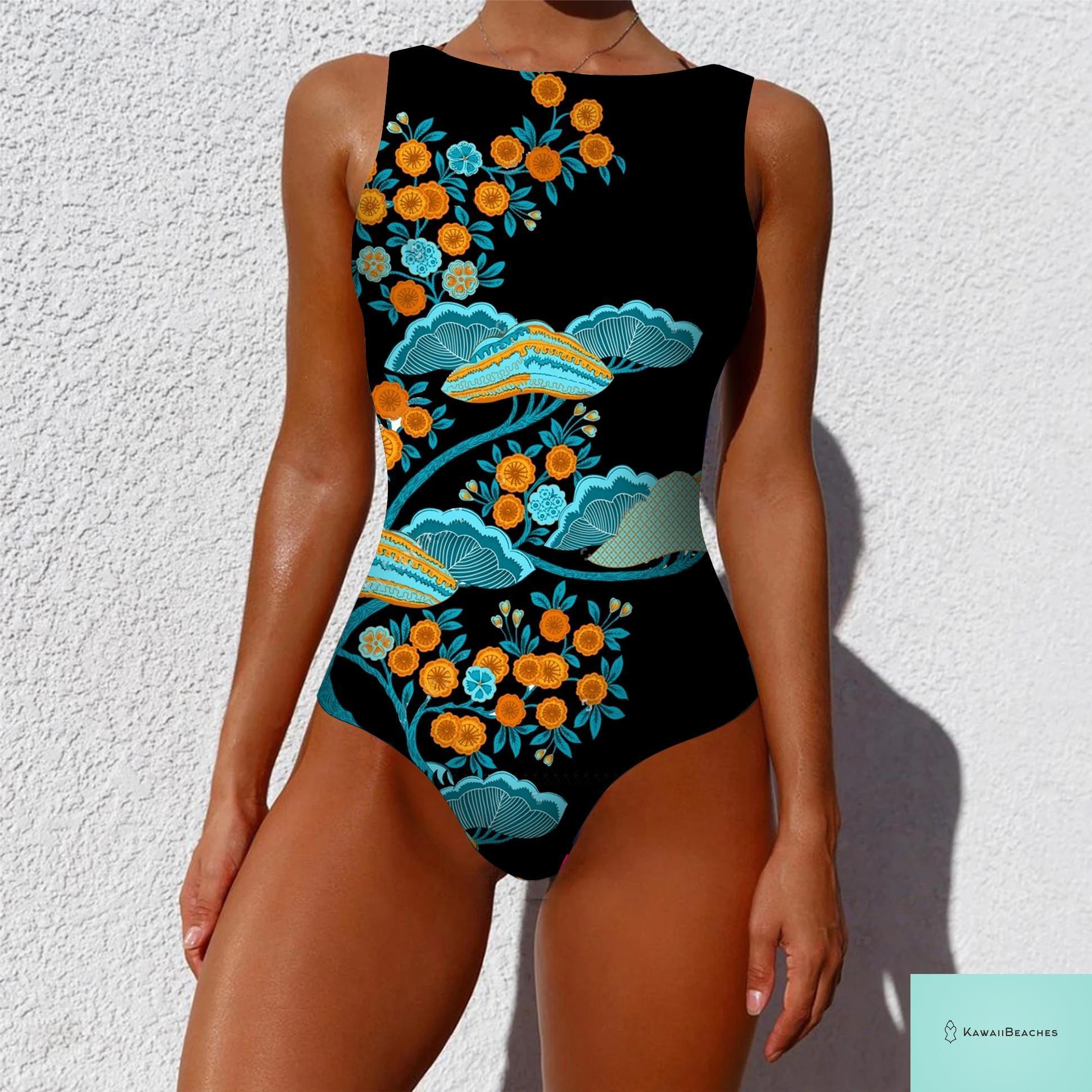 Womens Floral Lace Up Swimsuit