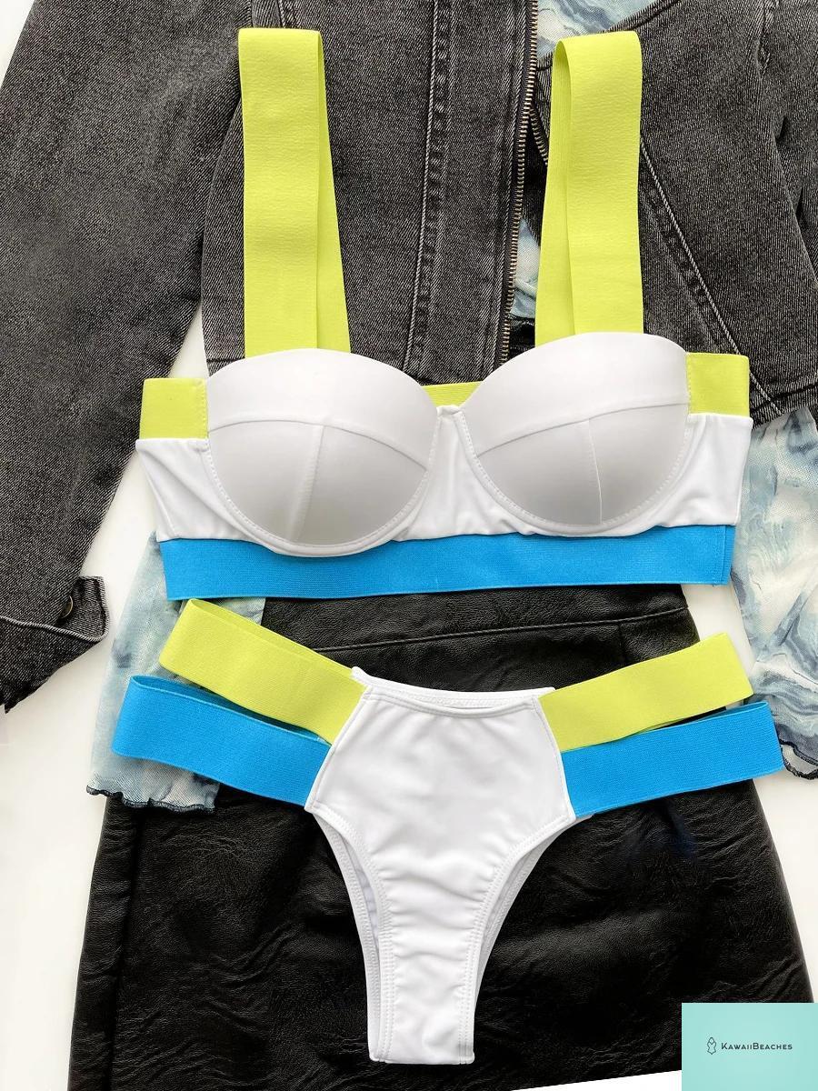 Kawaii Solid Bandage Push Up Bikini