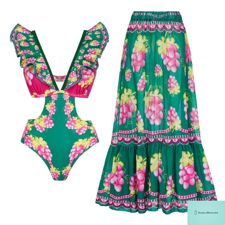 Womens Ruffle Deep V Swimsuit