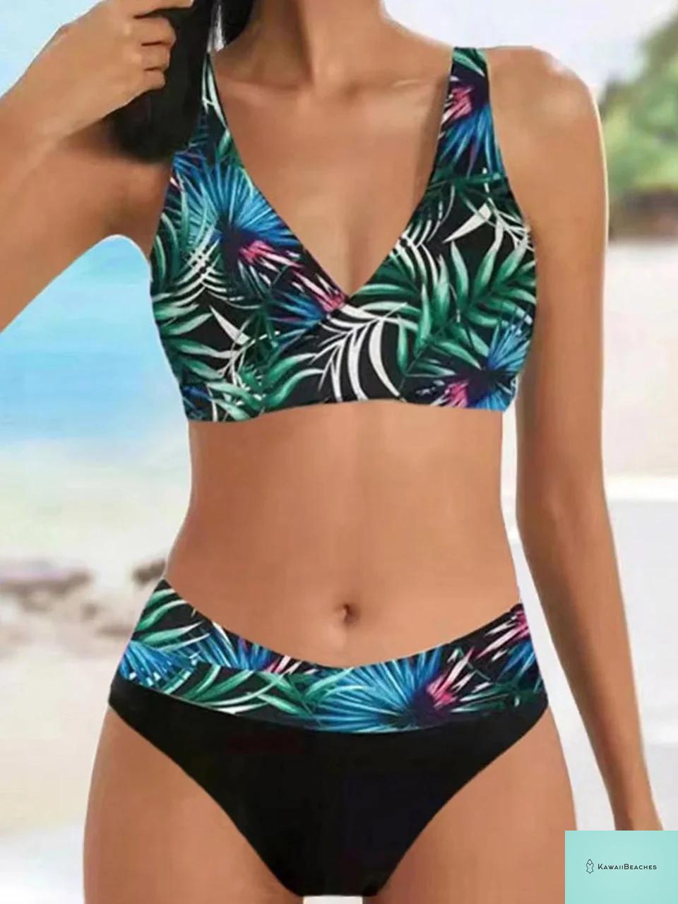 Kawaii Beach V Neck Stripe Bikini Set