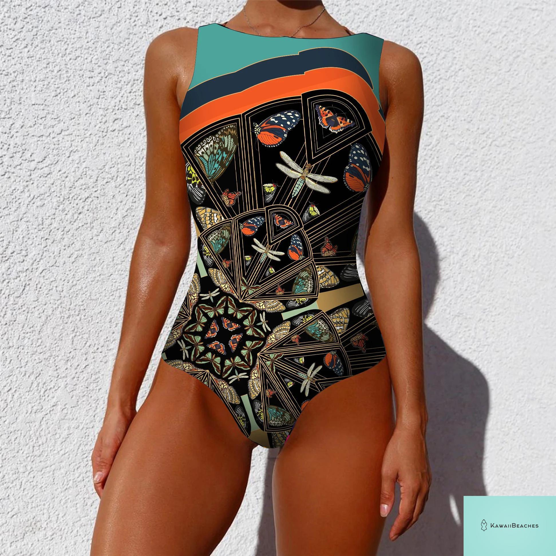 Womens Floral Lace Up Swimsuit