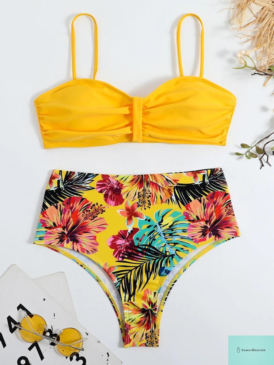 Tropical Print High Waist Bikini Set