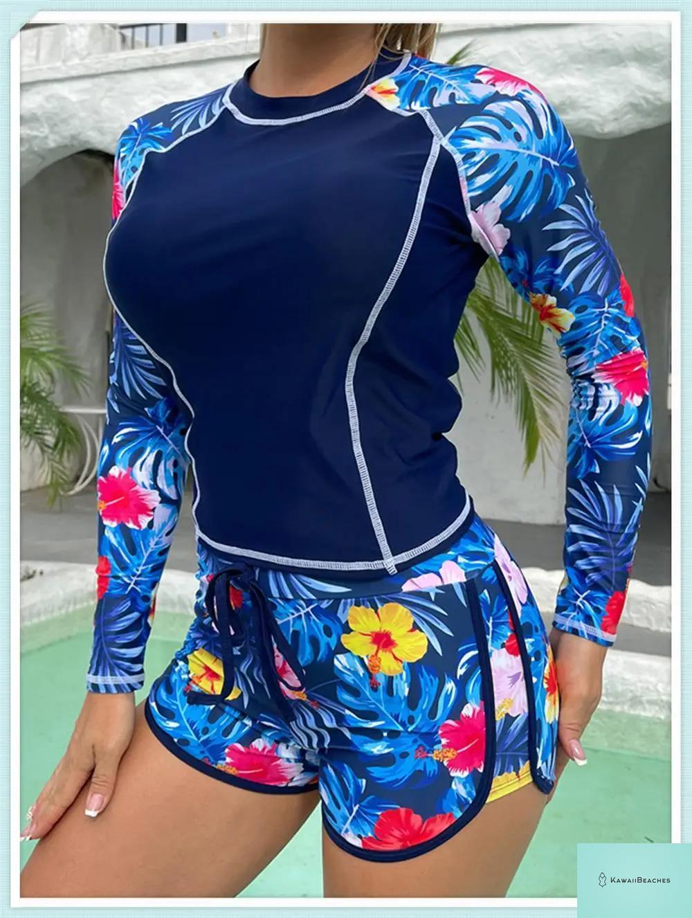 Tropical Long Sleeve Rashguard Swimsuit